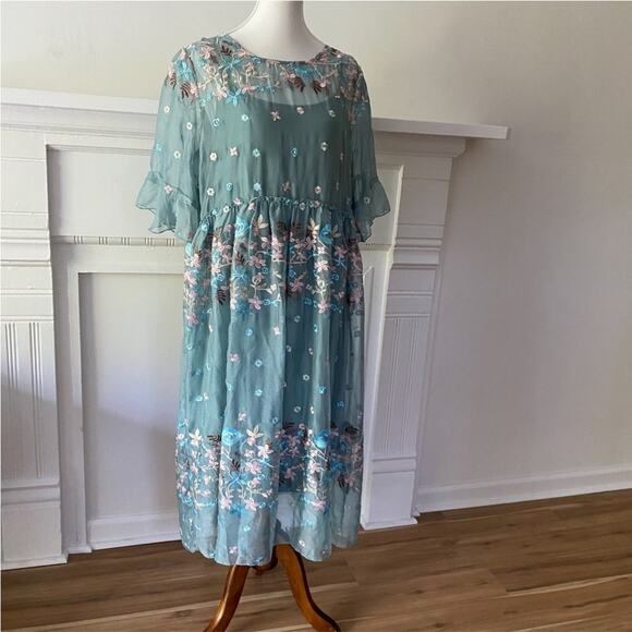 1X Boho Dress Plus Size Embroidered Dress One Size Boho Homecoming Dress Fairy - Picture 12 of 17